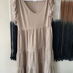 Max Studio Tan Brown Tiered Ruffled Sundress